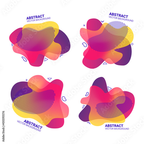 Abstract blur free forms set. Flowing liquid soft transition dynamic forms and lines. Fluid organic colorful graphic elements for the design. Vector template illustration