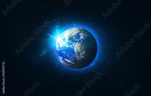 View of Planet Earth. Green planet on galaxy. Globe from space in a stellar field: Elements of this image furnished by NASA. 