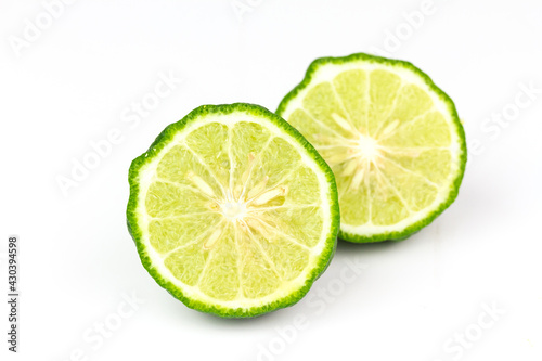 Bergamot fruit isolated on white background. Bergamot is ingredient in asean food and is herb for body care.