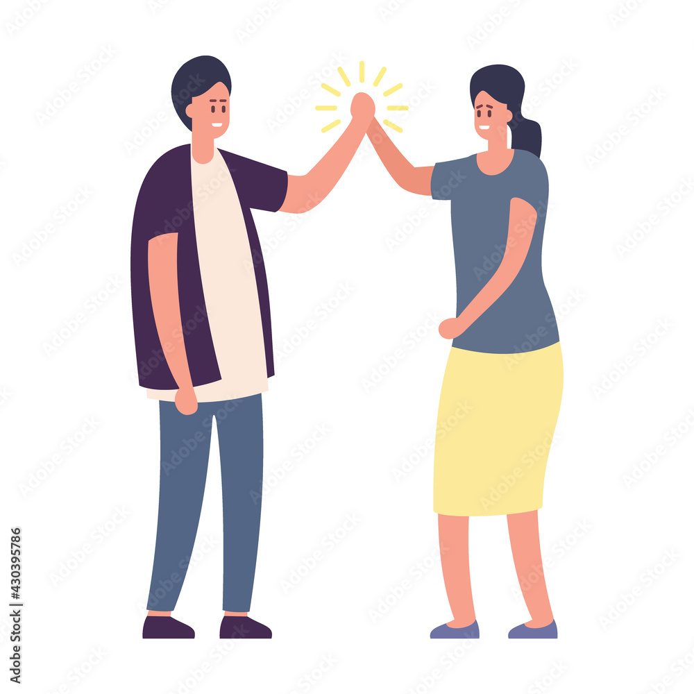 Happy friends man and woman giving high five Happy friends man and woman giving high five