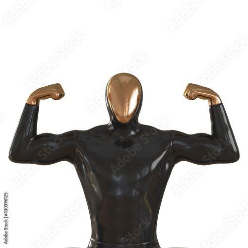 Black male mannequin with golden face and hands on a white background. Waist length view. 3d rendering photo