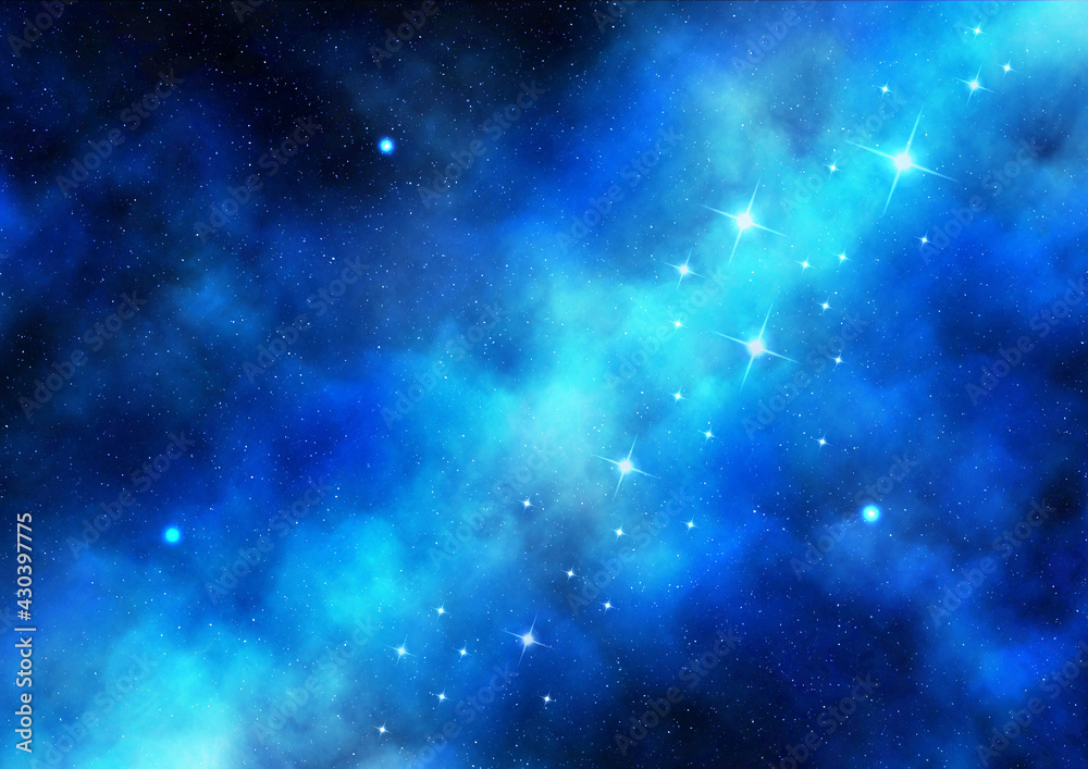 天の川銀河　背景イラスト素材（青・水色）
