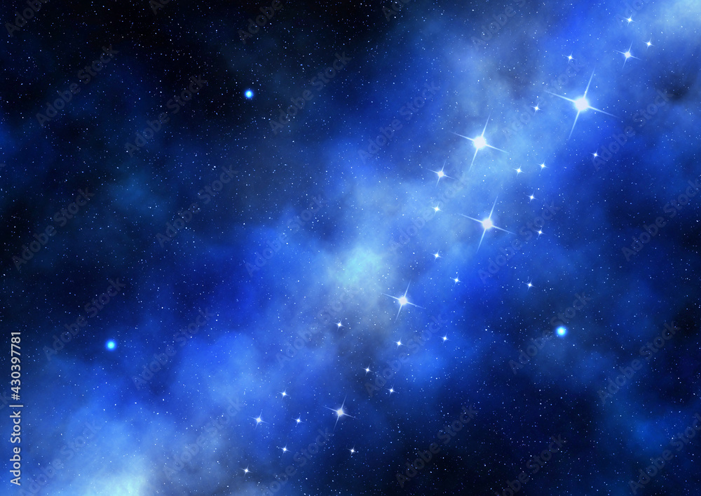 天の川銀河　背景イラスト素材（青）