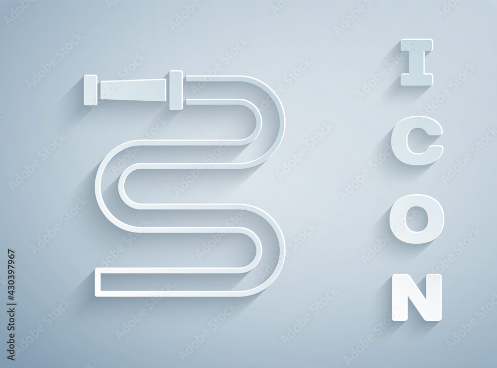 Paper cut Fire hose reel icon isolated on grey background. Paper art style. Vector Paper cut Fire hose reel icon isolated on grey background. Paper art style. Vector