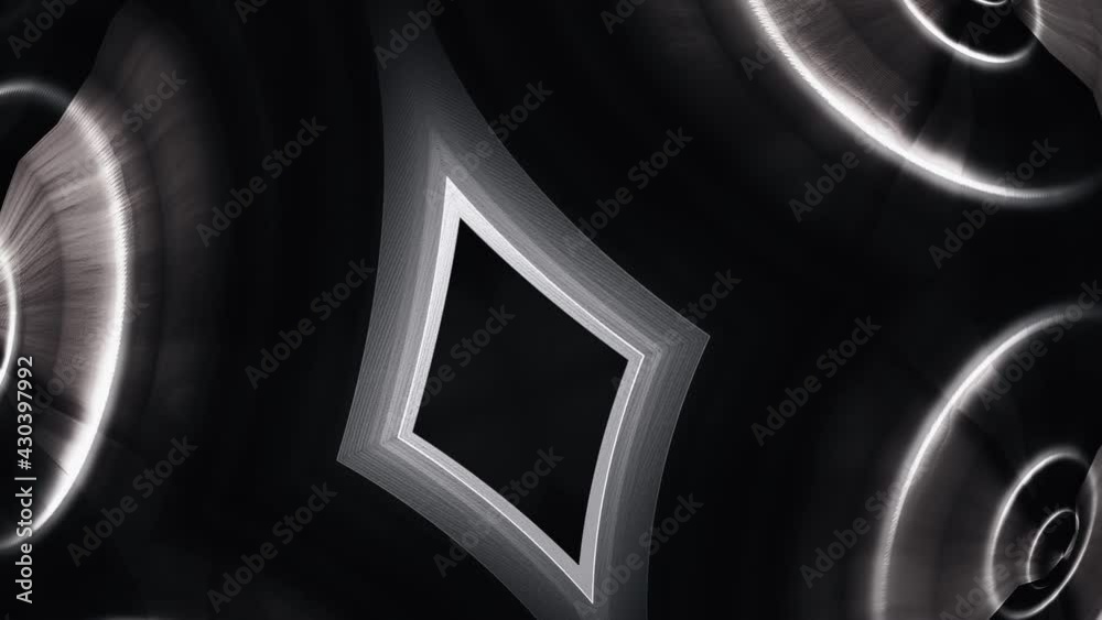 4K 3D seamless loop animation abstract pattern of circles with the effect of wave displacement. Black and White chrome metal rings animation. Abstract background for business presentation, VJ loop.
