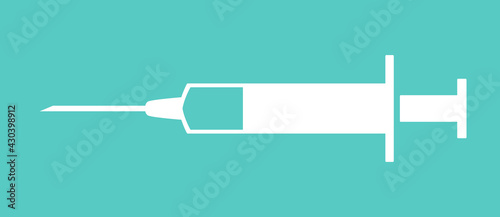 Vaccine Jab Syringe Needle Flat Icon on Blue Background. Vector Image.