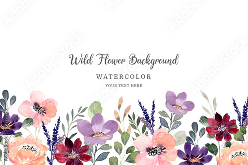 Colorful wild flower background with watercolor