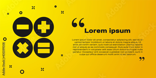 Black Calculator icon isolated on yellow background. Accounting symbol. Business calculations mathematics education and finance. Vector