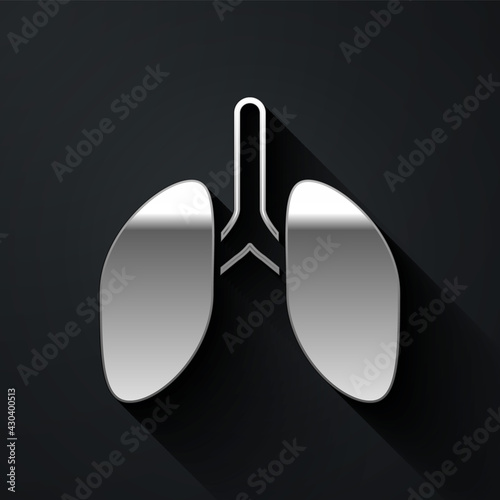 Silver Lungs icon isolated on black background. Long shadow style. Vector