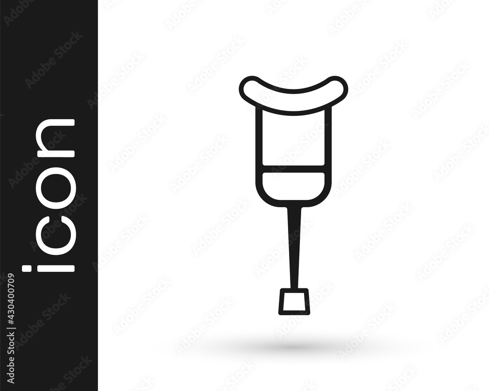 Black Crutch or crutches icon isolated on white background. Equipment for rehabilitation of people with diseases of musculoskeletal system. Vector Black Crutch or crutches icon isolated on white background. Equipment for rehabilitation of people with diseases of musculoskeletal system. Vector