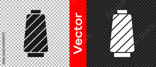 Black Sewing thread on spool icon isolated on transparent background. Yarn spool. Thread bobbin. Vector