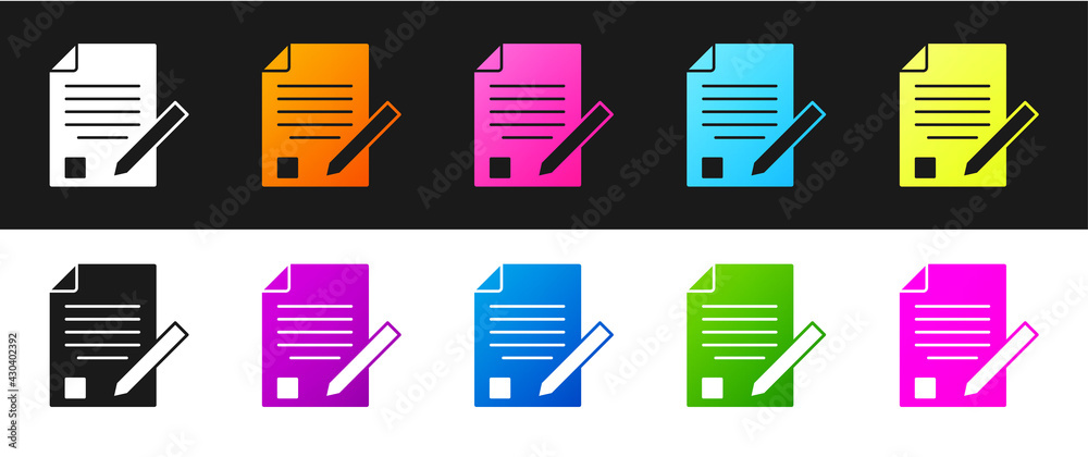 Set Exam sheet and pencil with eraser icon isolated on black and white background. Test paper, exam, or survey concept. School test or exam. Vector Set Exam sheet and pencil with eraser icon isolated on black and white background. Test paper, exam, or survey concept. School test or exam. Vector