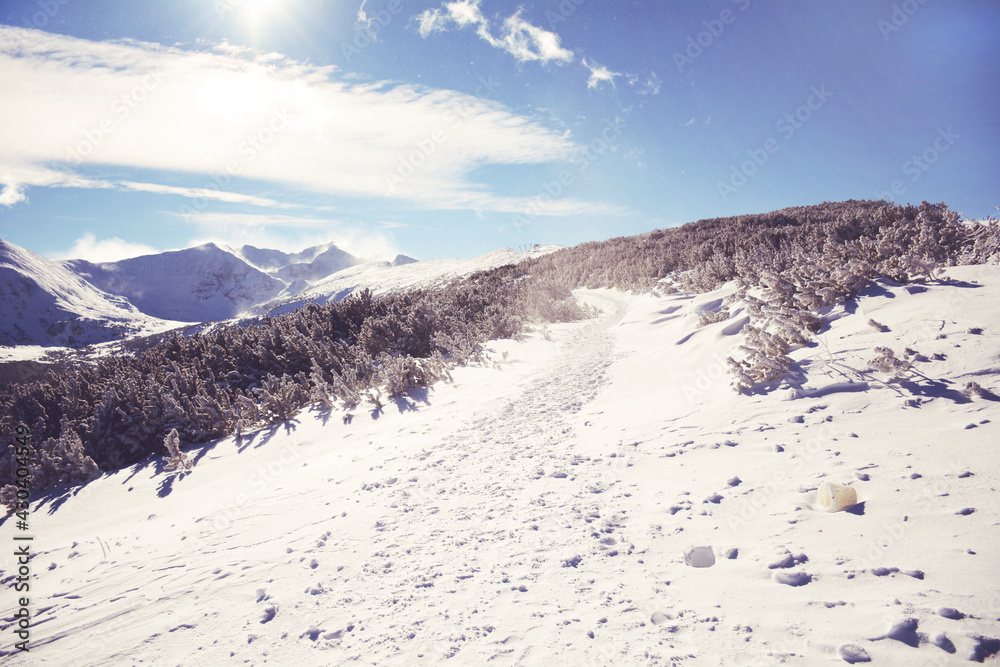 Beautiful Winter  Mountain Landscape in Bulgaria ,Rila Mountain