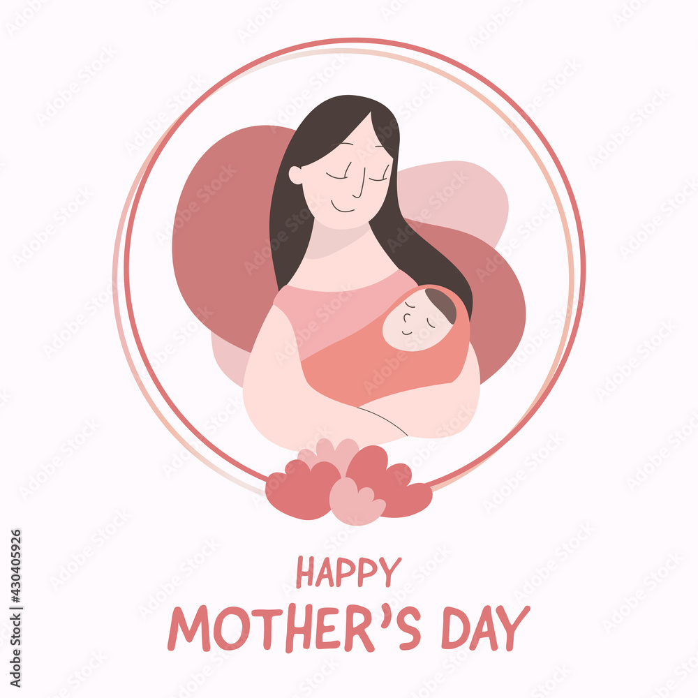 Vector illustration with Mother and Baby.Design element for card, poster, banner, and other use.Happy Mothers Day. Vector illustration with Mother and Baby.Design element for card, poster, banner, and other use.Happy Mothers Day.