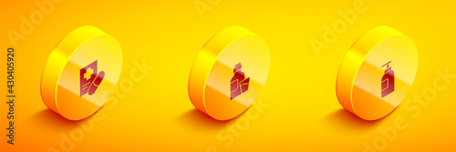 Set Isometric Medical prescription, Bottle of medicine syrup and Hand sanitizer bottle icon. Vector
