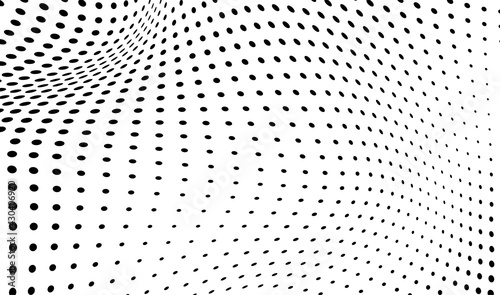 The halftone texture is monochrome. Chaotic waves of black dots on a white background