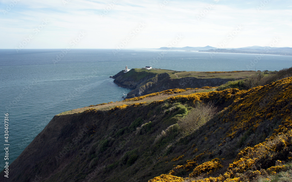 Walk along the shores of the Irish Sea, Howth Peninsula, View of Baily Lighthouse.Ireland.