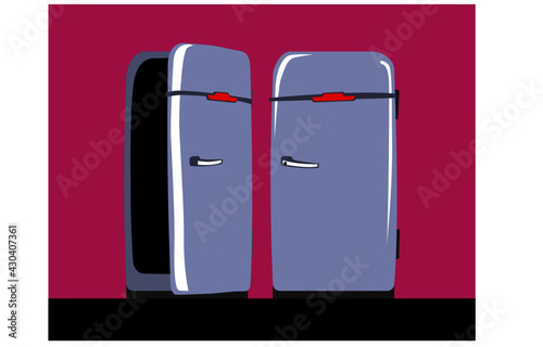 Old refrigerator. Old fridge. 60s style. Vector image for illustrations. 
