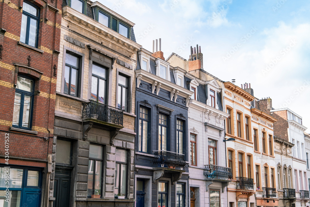 Belgium, Brussels, City of Brussels, Facades of old town townhouses Belgium, Brussels, City of Brussels, Facades of old town townhouses