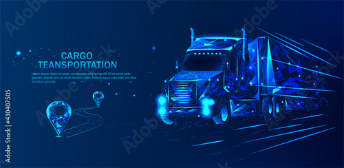 Truck. Logistics and distribution vector color wireframe mesh.Logistics low poly art illustration.Vehicle, transport delivery, cargo logistics concept. Freight transport, international delivery.