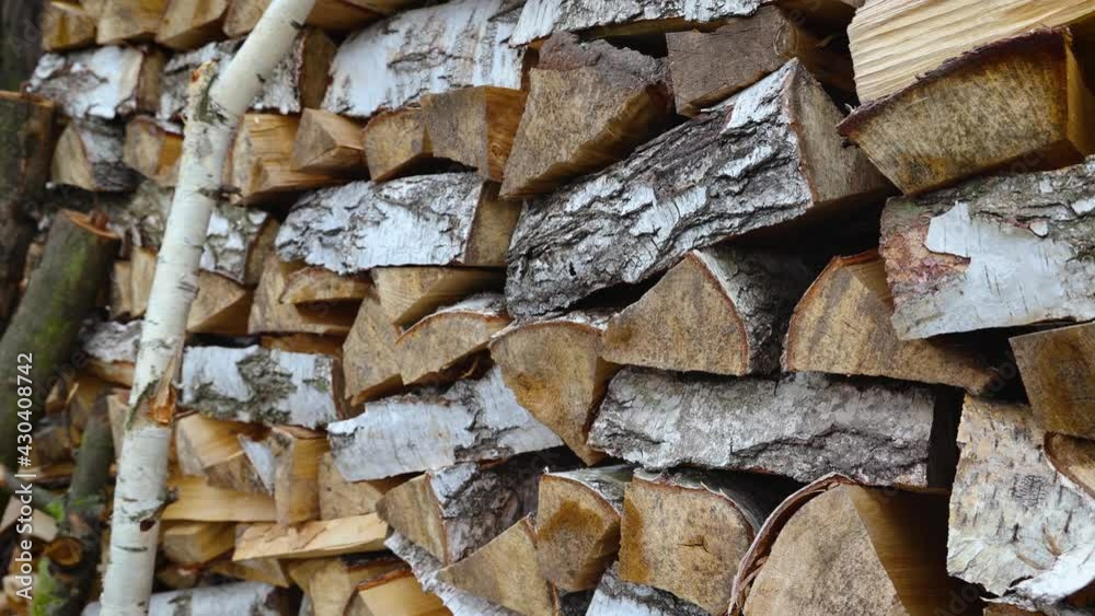 4k video of pile of chopped birch firewood 4k video of pile of chopped birch firewood