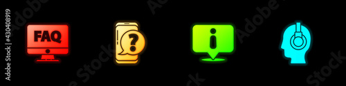 Set Computer monitor and FAQ, Mobile phone with question, Information and Support operator in touch icon. Vector