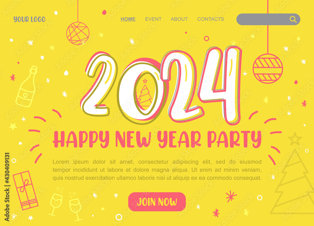 2024 Happy New Year logo text design. 2024 number design template. Brochure design template, card, banner. 2024 Happy New Year logo text design. 2024 number design template. Brochure design template, card, banner.