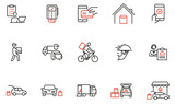 Vector Set of Linear Icons Related to Express Delivery Process, Delivery Home, Contactless and Order Curbside Pickup Online. Mono line pictograms and infographics design elements