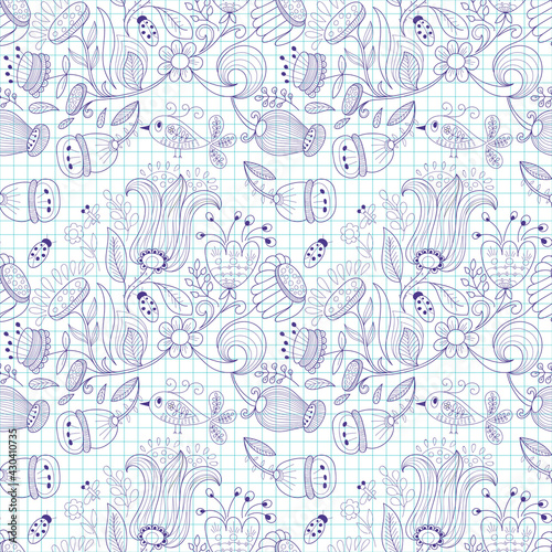 Fototapeta Naklejka Na Ścianę i Meble -  Vector Seamless Pattern Drawn in the Notebok