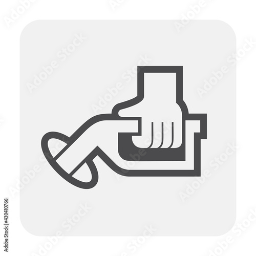 Refueling service of petroleum product vector icon. Include hand worker character. That human cartoon, person or attendant to hold dispenser for fill oil, gasoline, benzine to car, automobile, vehicle