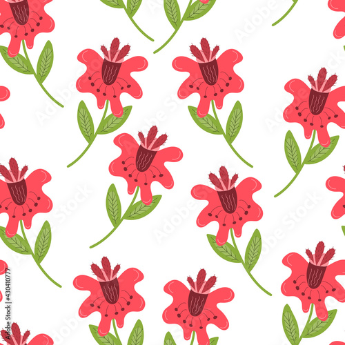 Wallpaper Mural Vector Seamless Pattern Red Flowers . Retro style. Torontodigital.ca