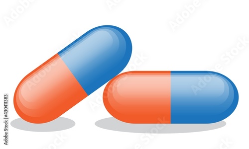Simple icon of two medicine capsule pills. Medic vector