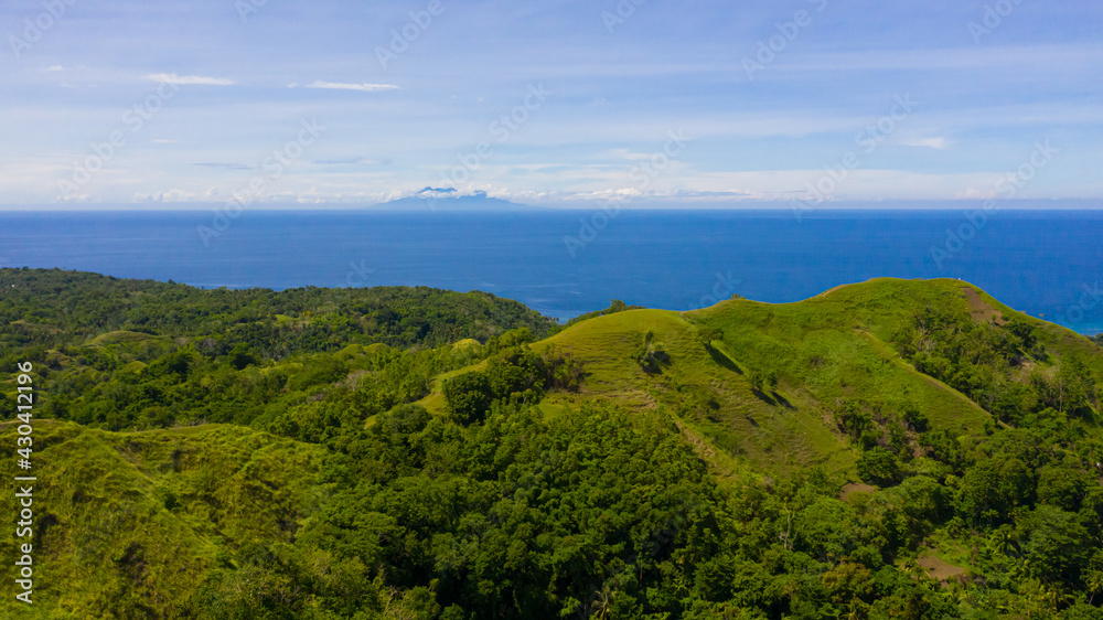 Mountain landscape with green hills. Bohol, Philippines. Summer landscape.