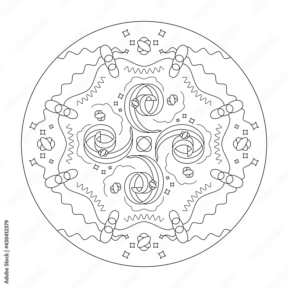 Fototapeta premium Mandala coloring page. Abstract background with spirals. Art Therapy. Anti-stress. Vector illustration black and white.