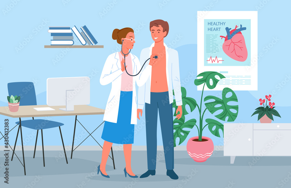 Cardiology medicine appointment, doctor cardiologist woman with stethoscope and patient Cardiology medicine appointment, doctor cardiologist woman with stethoscope and patient