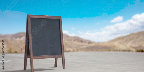 Fototapeta Naklejka Na Ścianę i Meble -  Chalkboard blank on street for advertisement background. 3d illustration