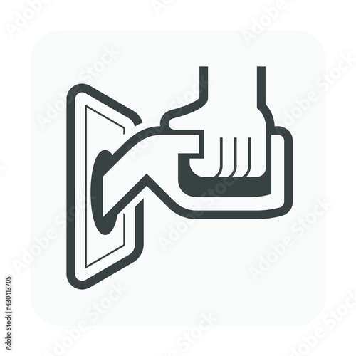 Refueling service of petroleum product vector icon. Include hand worker character. That human cartoon, person or attendant to hold dispenser for fill oil, gasoline, benzine to car, automobile, vehicle