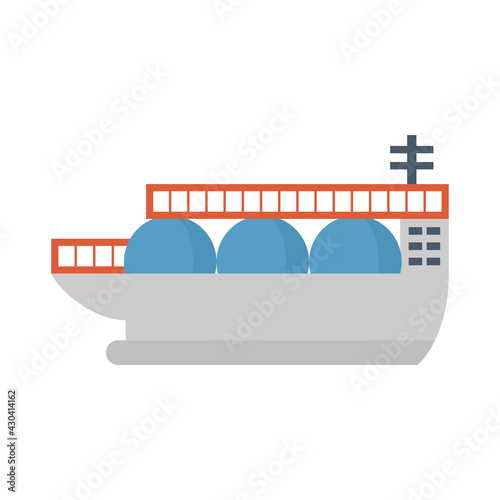 LNG carrier vector icon. Tanker ship with cryogenic tank, vessel. For storage and transport liquefied natural gas. That fuel energy mixture of methane, ethane. For industry, business, trade, export.
