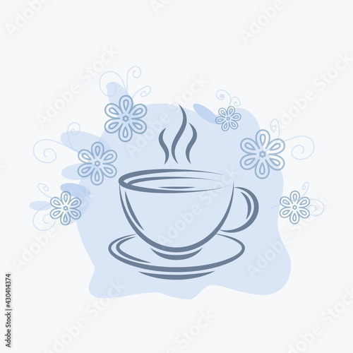 Linear vector drawing of a cup of chicory root drink . Useful alternative to coffee that does not increase blood pressure, contains inulin.