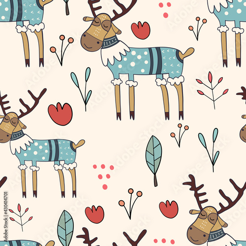 Seamless pattern with wild deers, Vector illustration