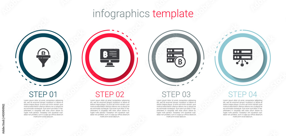 Set Sales funnel with bitcoin, Mining from monitor, Server and . Business infographic template. Vector Set Sales funnel with bitcoin, Mining from monitor, Server and . Business infographic template. Vector