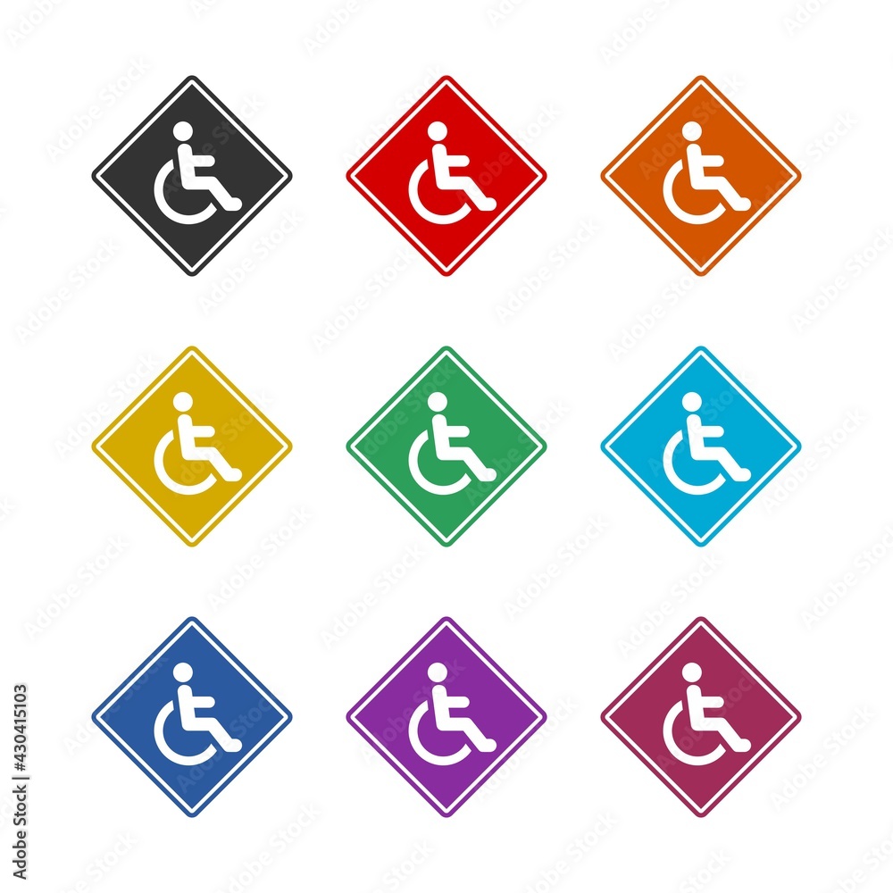 Disabled sign icon isolated on white background color set
