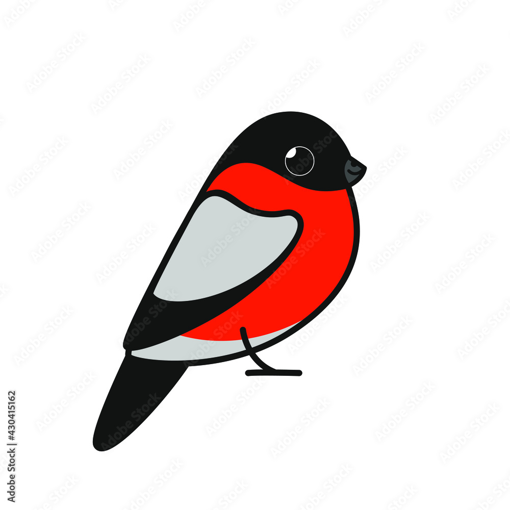 Fototapeta premium Cartoon bird. Cute bullfinch. Vector illustration for prints, clothing, packaging, stickers.