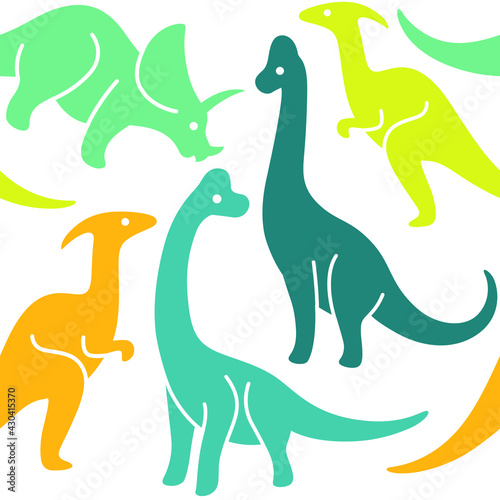 Cartoon dinosaur - seamless trendy pattern with ceratops  parasaurolophus  brachiosaurus   stegosaurus. Flat vector illustration on white background.