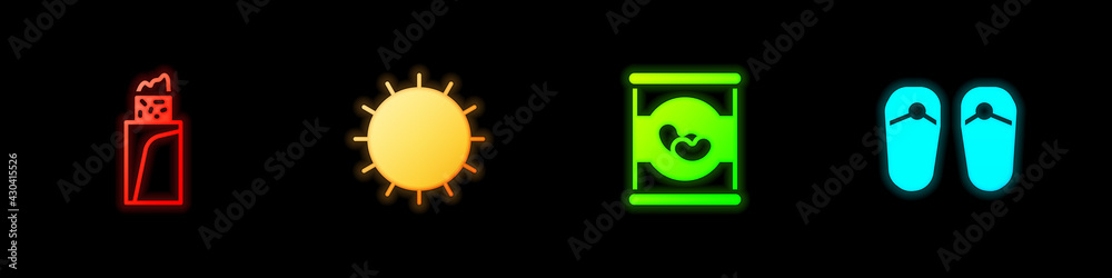Set Burrito, Sun, Beans in can and Flip flops icon. Vector Set Burrito, Sun, Beans in can and Flip flops icon. Vector