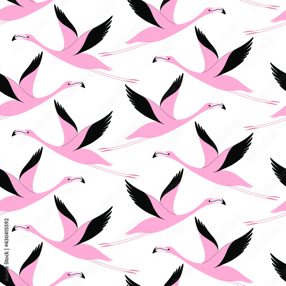 Fototapeta premium Seamless trendy pattern with flamingo. Cartoon vector illustration for prints, clothing, packaging and postcards.