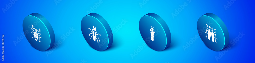 Set Isometric Beetle deer, Larva insect, bug and Termite icon. Vector Set Isometric Beetle deer, Larva insect, bug and Termite icon. Vector