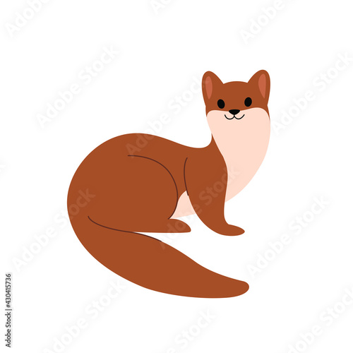 Cute marten - cartoon animal character. Vector illustration in flat style isolated on gray background.