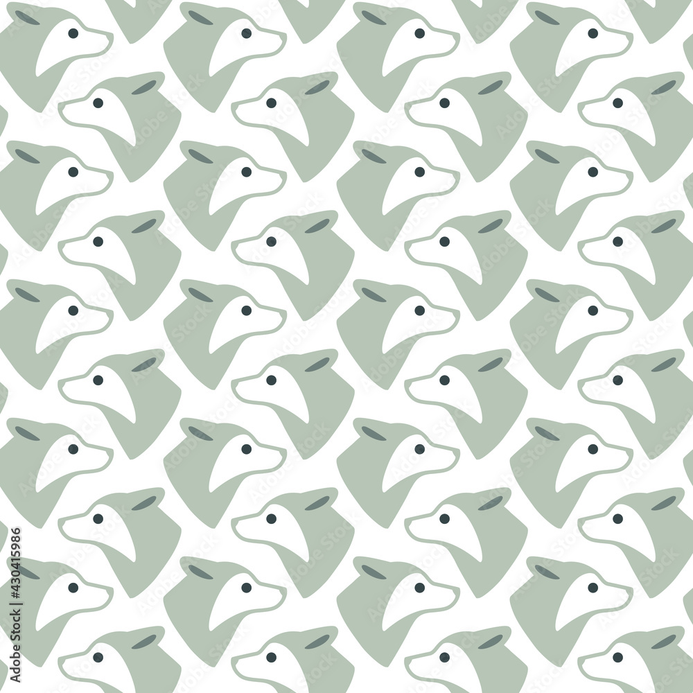 Simple seamless trendy animal pattern with wolf in different poses. Cartoon vector print. Simple seamless trendy animal pattern with wolf in different poses. Cartoon vector print.