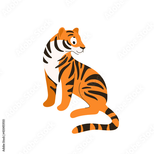 Fototapeta Naklejka Na Ścianę i Meble -  Cute tiger - cartoon animal character. Vector illustration in flat style isolated on gray background.